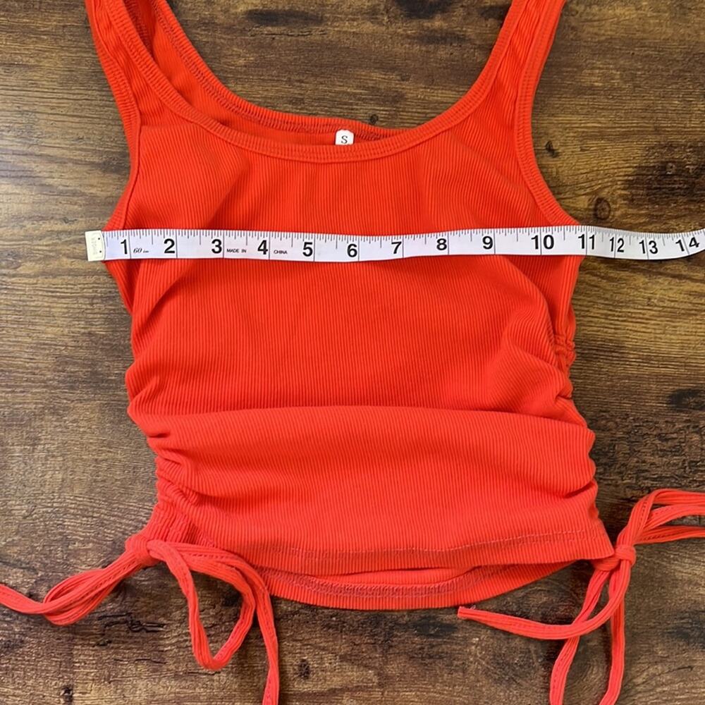 Orange Ribbed Form Fitting Tank With Drawstring Sides - Picture 7 of 10